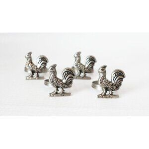 4 Vintage Metal Chicken Napkin Rings, Napkin Holders, Farmhouse Decor